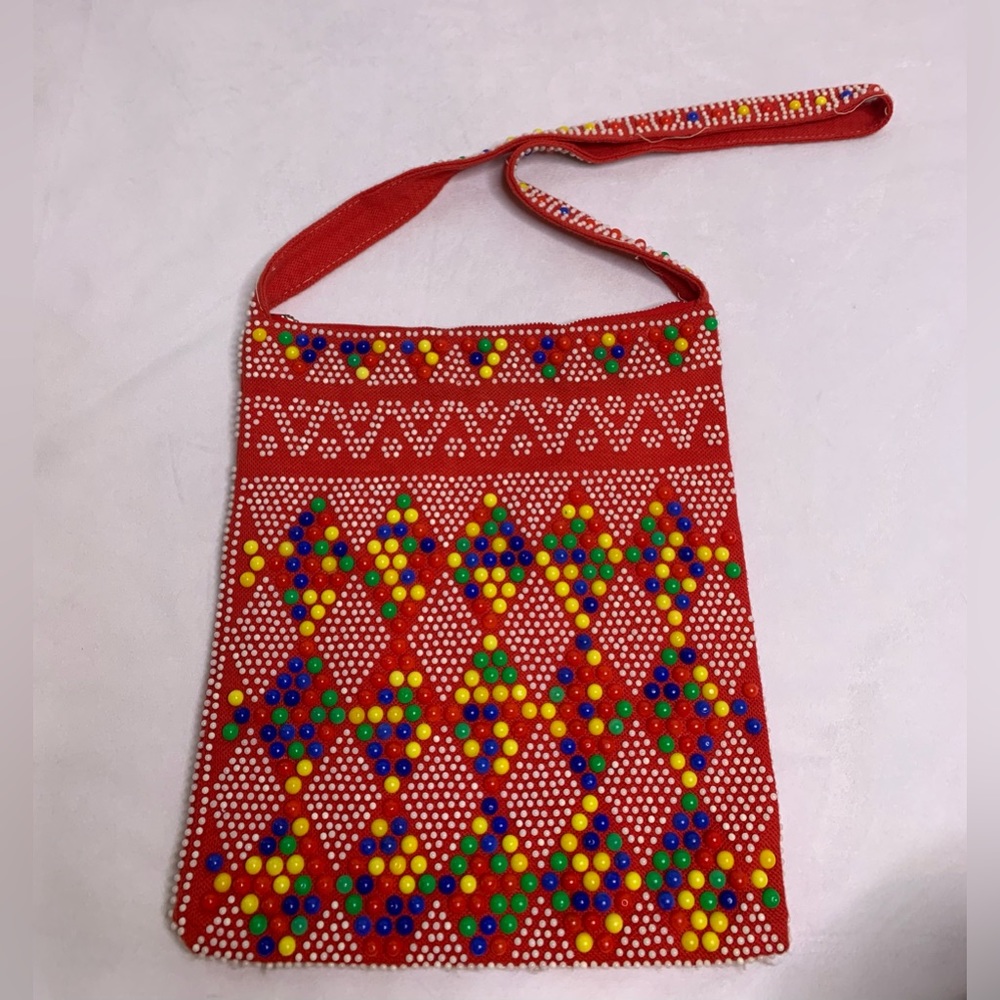 Vintage Beaded Red Shoulder Bag